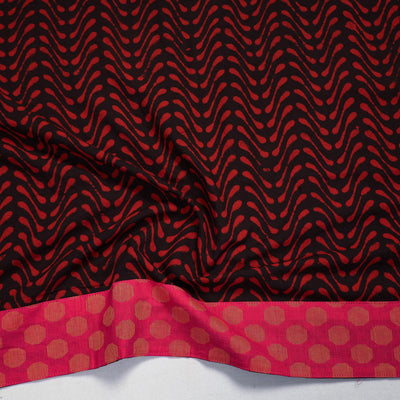 Black - Red - Pipad Block Printed Cotton Blouse Piece 110