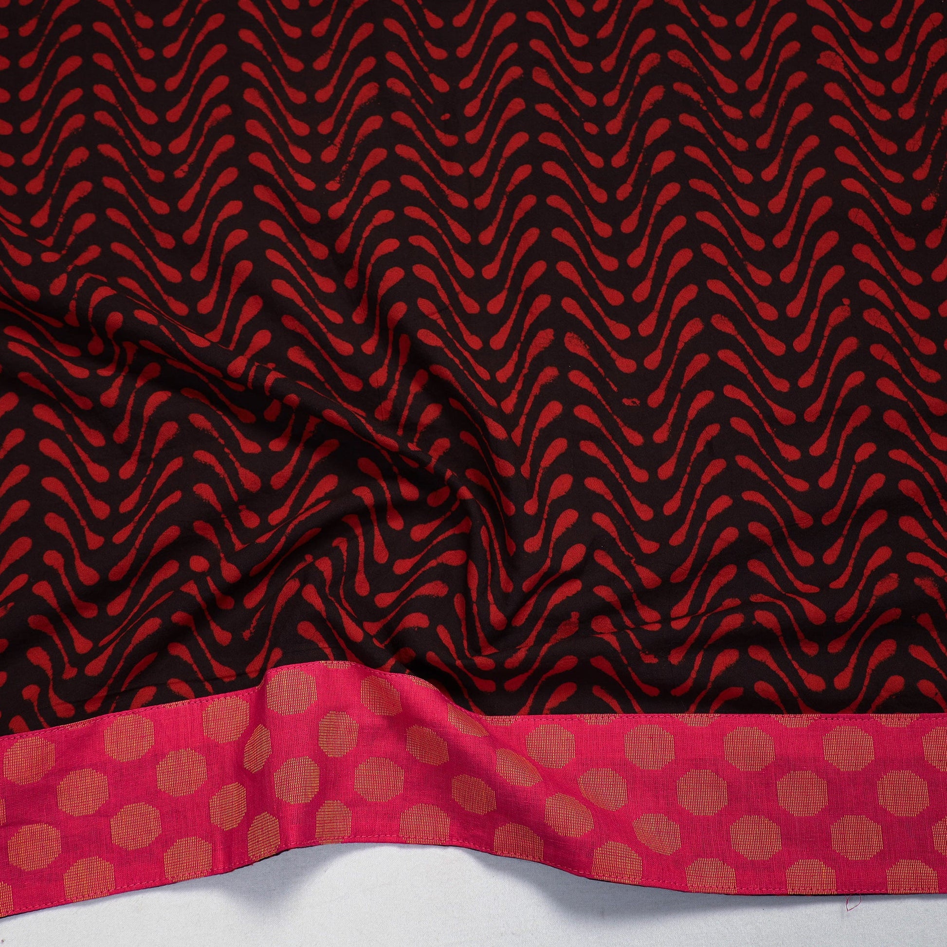 Black - Red - Pipad Block Printed Cotton Blouse Piece 110