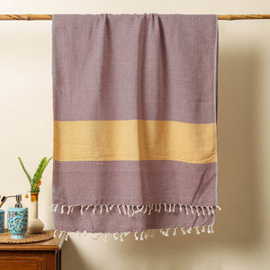 Brown - Handloom Cotton Towel with Tassels from Bijnor by Nizam