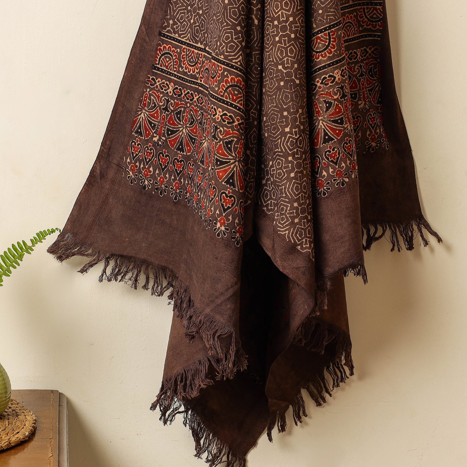 Brown - Block Print Cotton Ajrakh Handloom Towel
