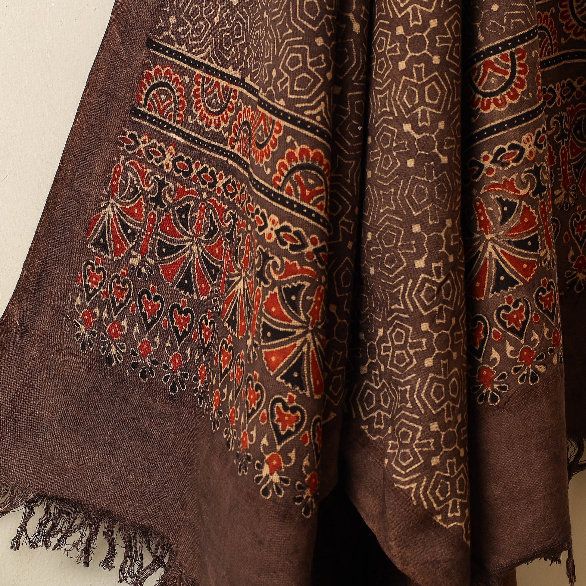 Brown - Block Print Cotton Ajrakh Handloom Towel