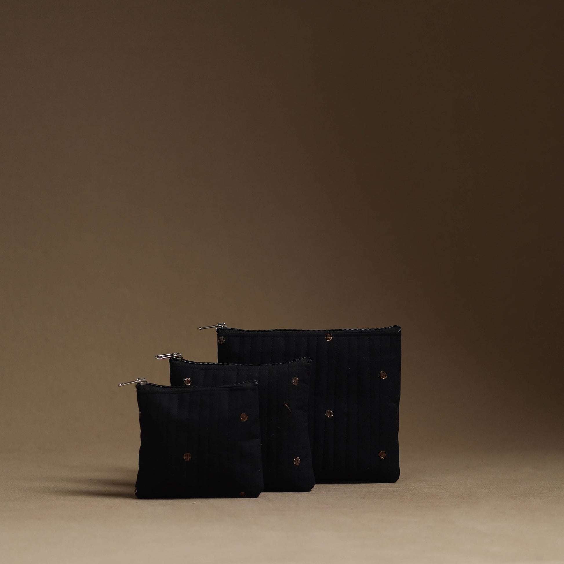 Black - Handmade Cotton Multipurpose Utility Pouches (set of 3) 21