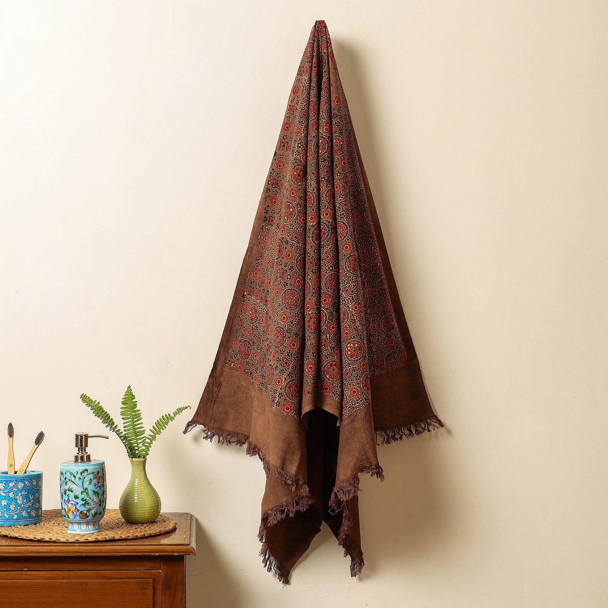 Brown - Block Print Cotton Ajrakh Handloom Towel