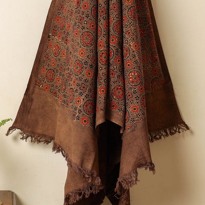 Brown - Block Print Cotton Ajrakh Handloom Towel