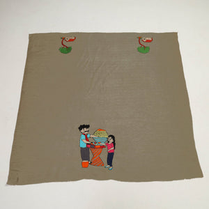 Beige - Bengal Kantha Embroidery Raw Silk Blouse Piece 37