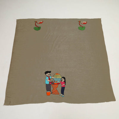 Beige - Bengal Kantha Embroidery Raw Silk Blouse Piece 37