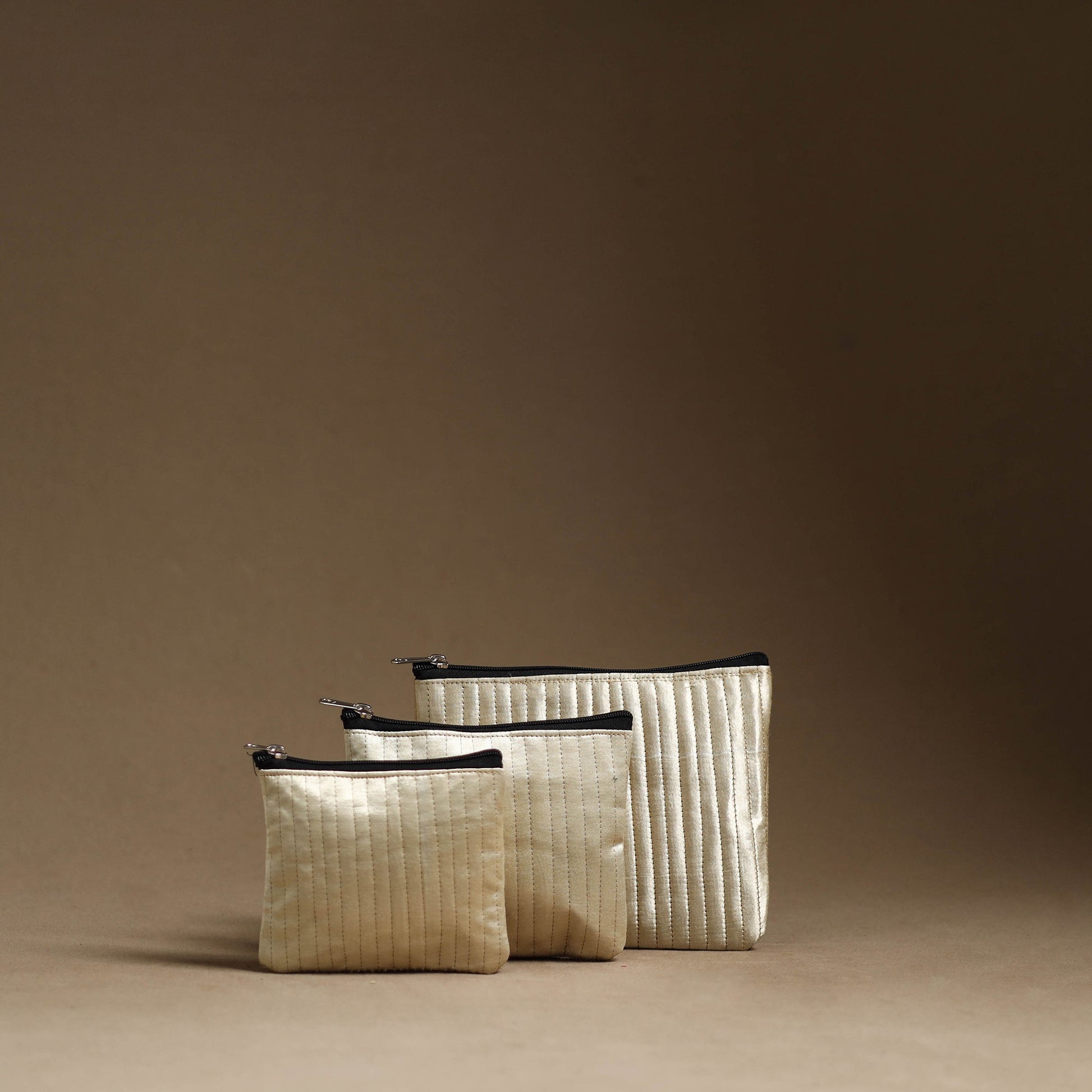 Beige - Handmade Cotton Multipurpose Utility Pouches (set of 3) 23