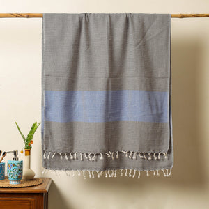 Black - Handloom Cotton Towel with Tassels from Bijnor by Nizam