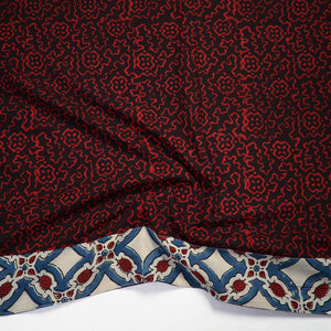 Black - Red - Pipad Block Printed Cotton Blouse Piece 124
