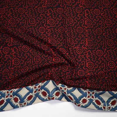 Black - Red - Pipad Block Printed Cotton Blouse Piece 124