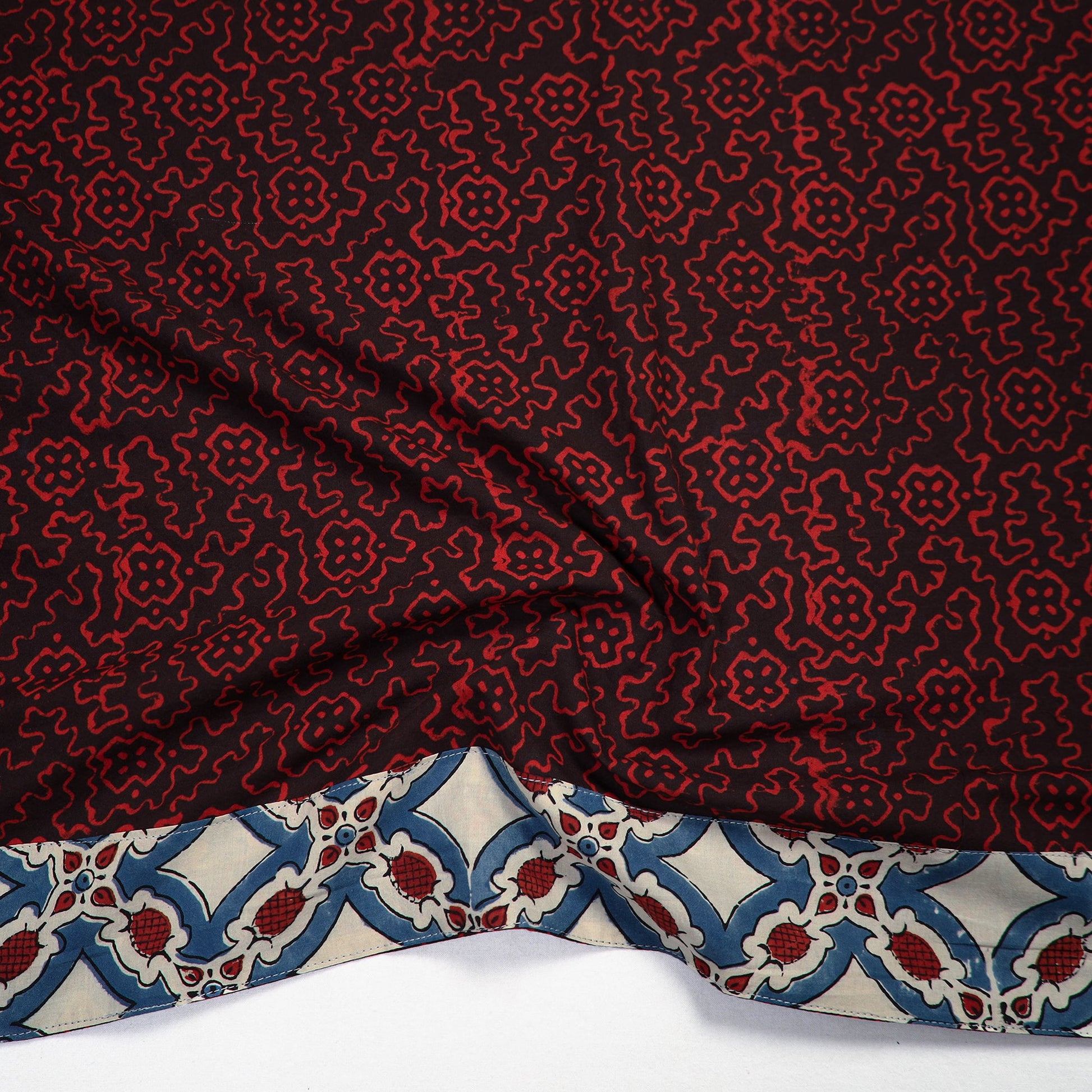 Black - Red - Pipad Block Printed Cotton Blouse Piece 124