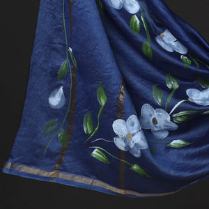 Blue - 3pc Hand Painted Chanderi Silk Suit Material Set 02