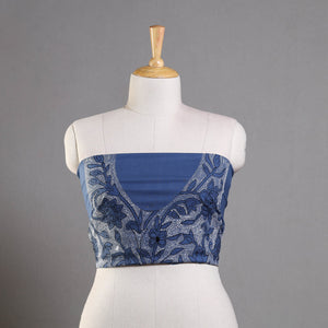 Blue - Bengal Kantha Embroidery Cotton Blouse Piece 44