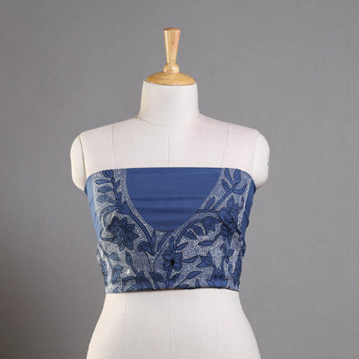 Blue - Bengal Kantha Embroidery Cotton Blouse Piece 44