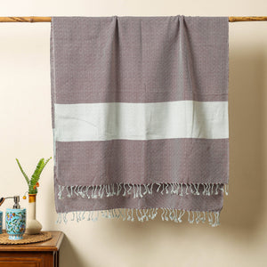 Brown - Handloom Cotton Towel with Tassels from Bijnor by Nizam