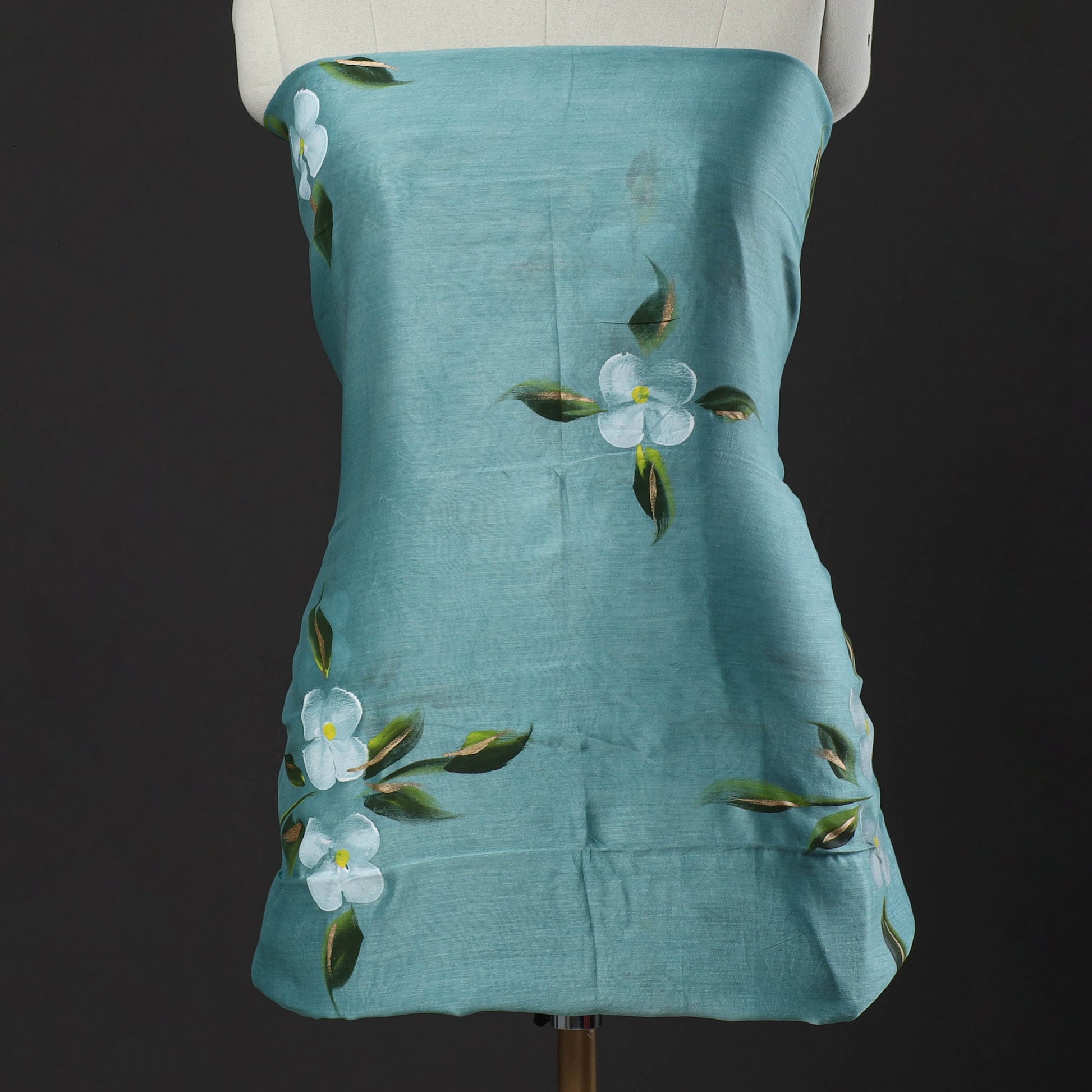 Blue - 3pc Hand Painted Chanderi Silk Suit Material Set 04