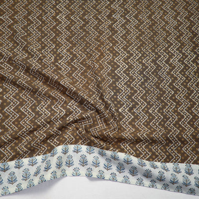 Brown - Akola Block Printed Cotton Blouse Piece 128