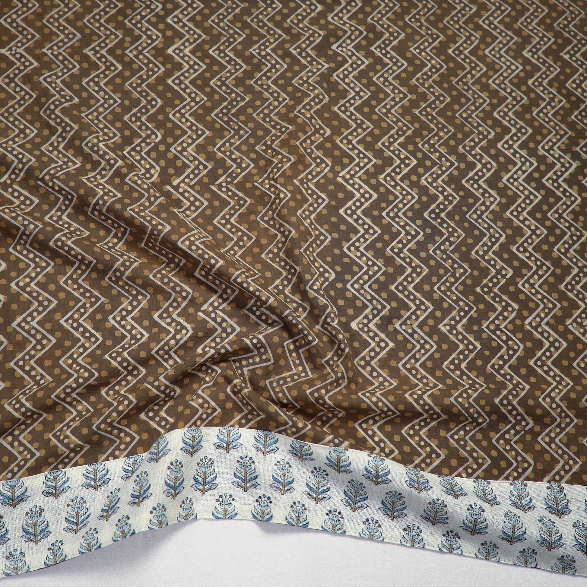 Brown - Akola Block Printed Cotton Blouse Piece 128