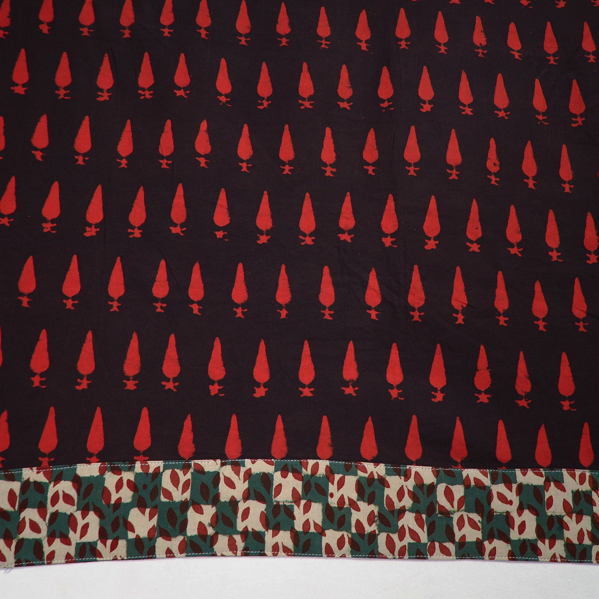 Black - Red - Pipad Block Printed Cotton Blouse Piece 129