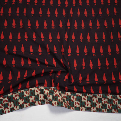 Black - Red - Pipad Block Printed Cotton Blouse Piece 129