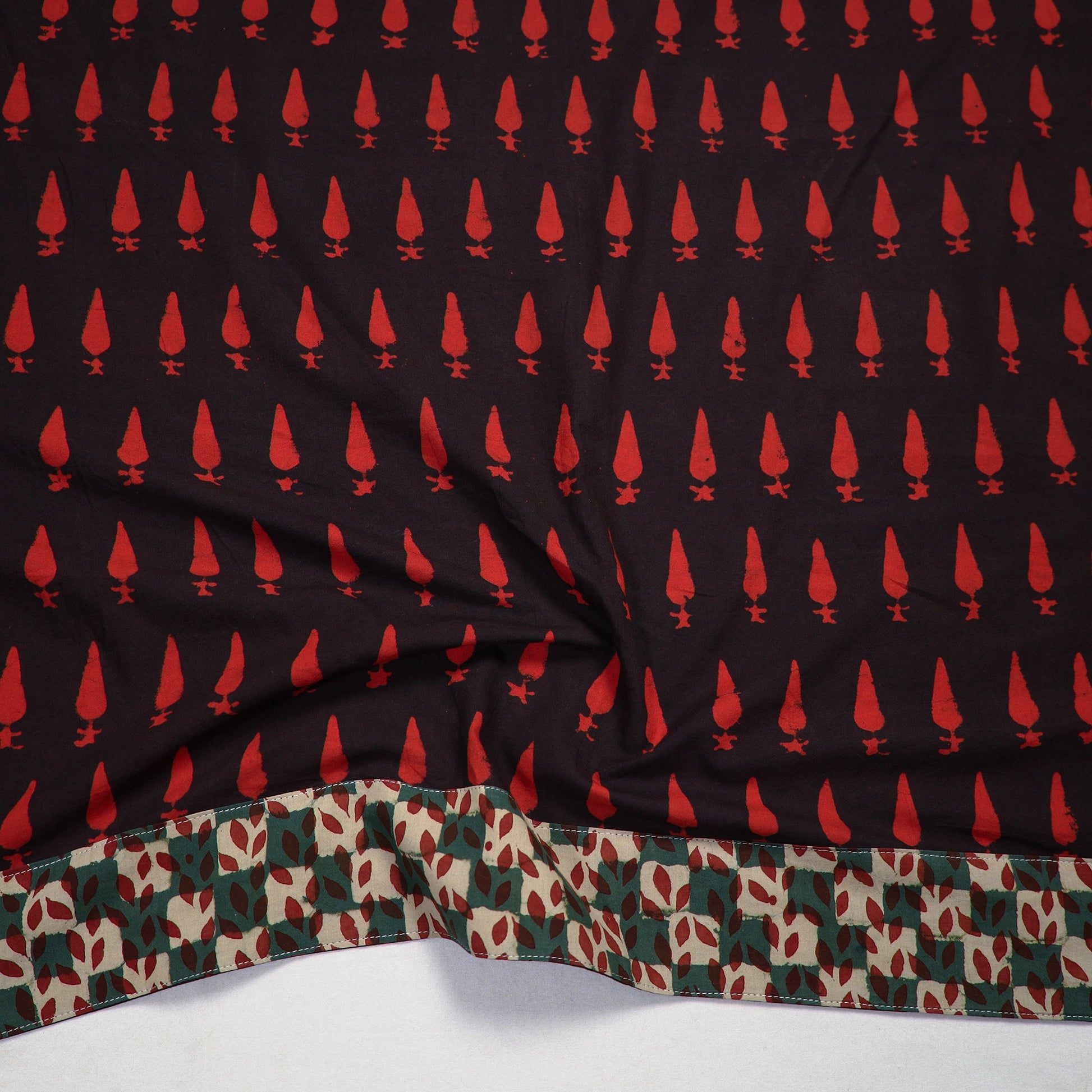 Black - Red - Pipad Block Printed Cotton Blouse Piece 129