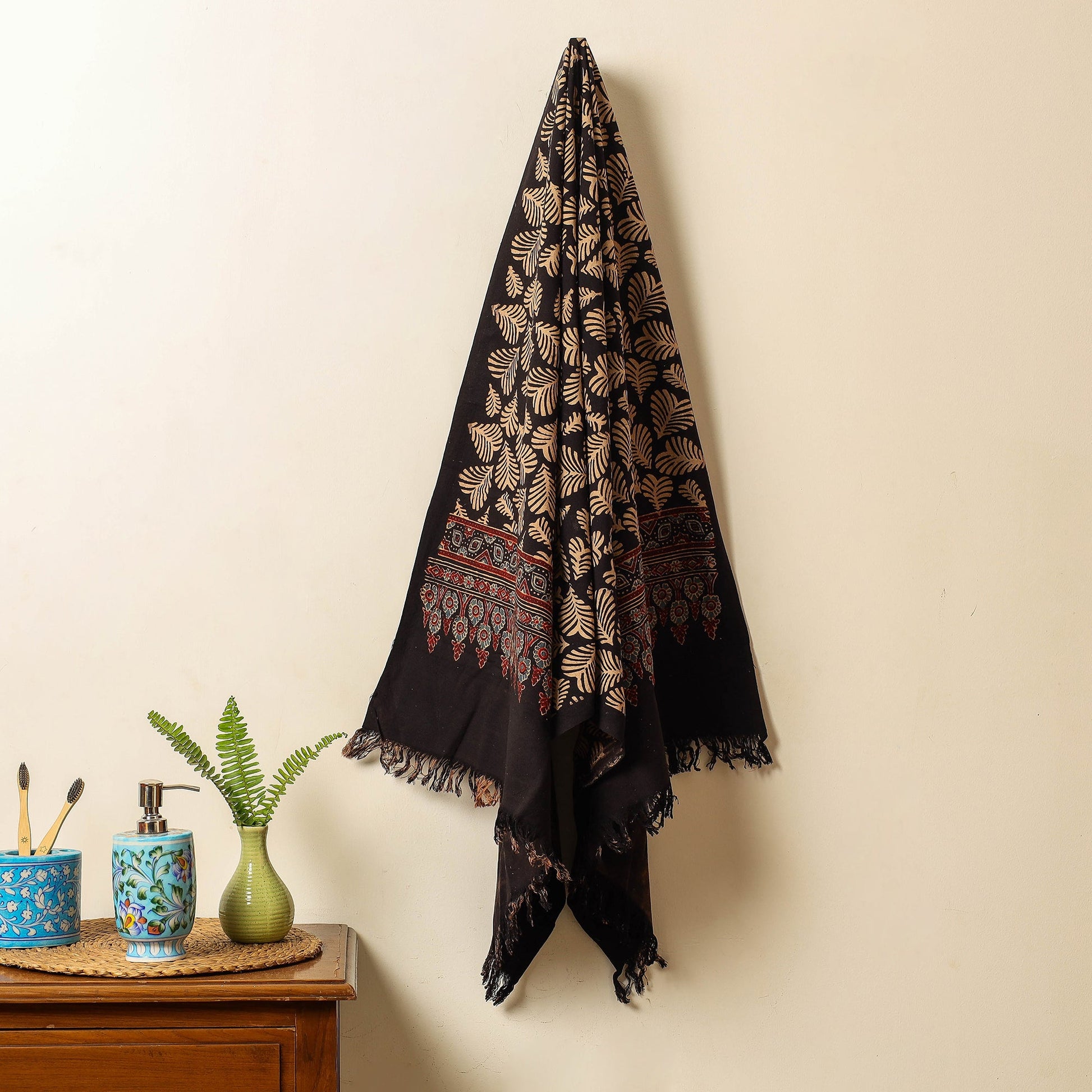 Black - Block Print Cotton Ajrakh Handloom Towel