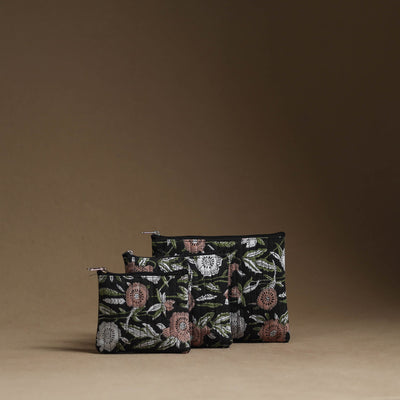 Black - Handmade Cotton Multipurpose Utility Pouches (set of 3) 28