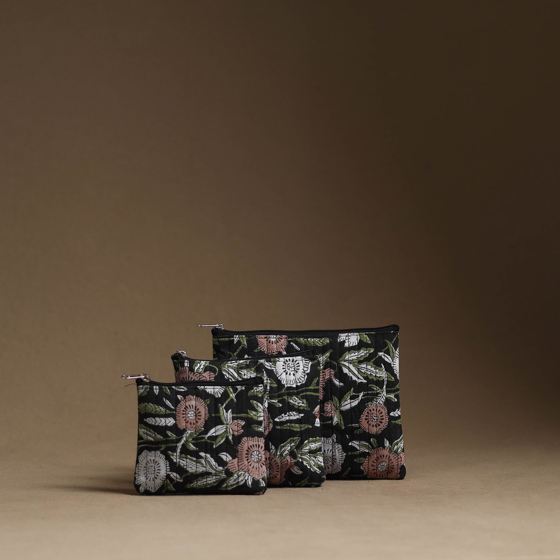 Black - Handmade Cotton Multipurpose Utility Pouches (set of 3) 28