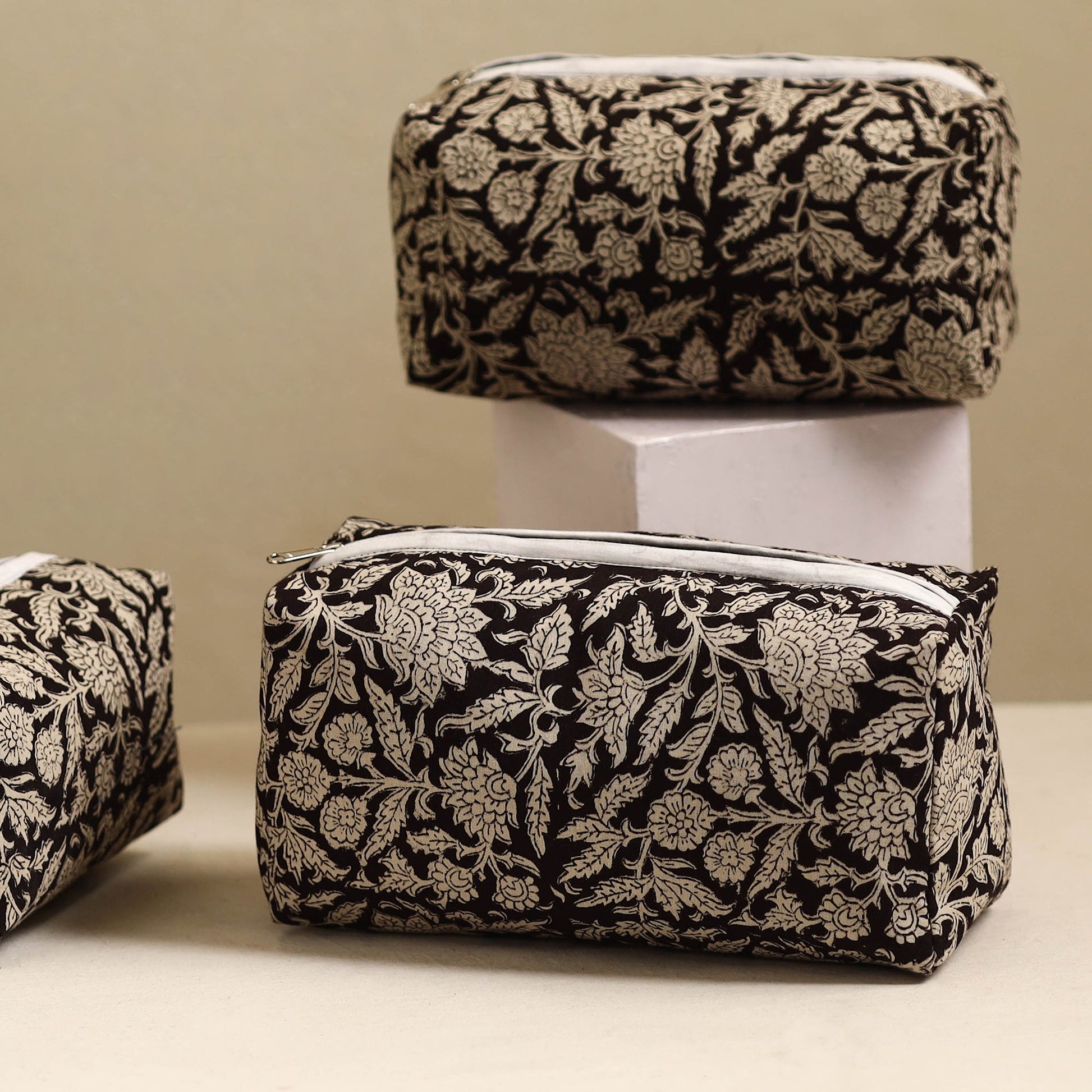 Black - Handmade Cotton Toiletry Bags (Set of 3) 29