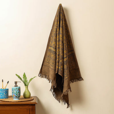 Brown - Block Print Cotton Ajrakh Handloom Towel