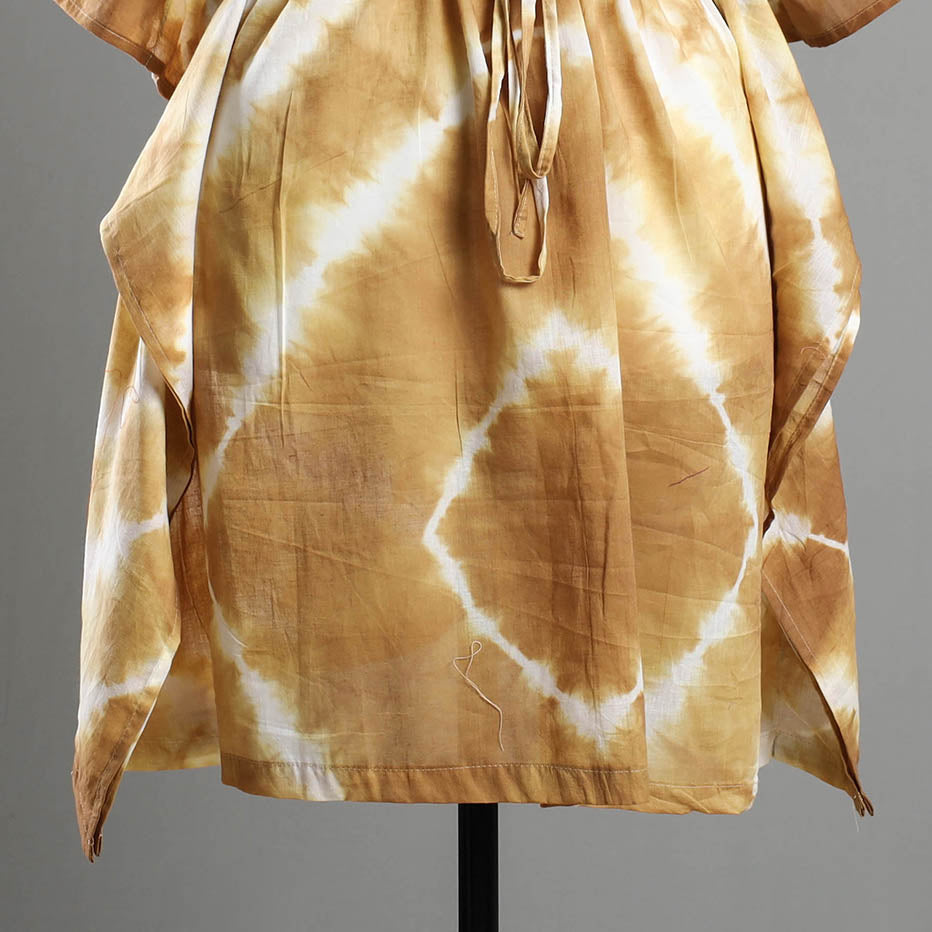 Brown - Shibori Tie-Dye Cotton Kaftan with Tie-Up Waist (Medium)