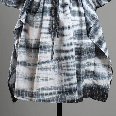 Black - Shibori Tie-Dye Cotton Kaftan with Tie-Up Waist (Medium)