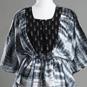 Black - Shibori Tie-Dye Cotton Kaftan with Tie-Up Waist (Medium)