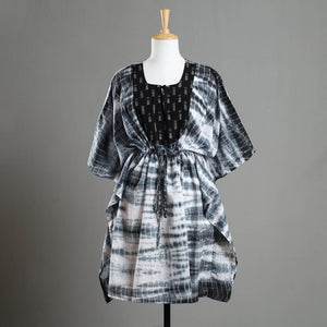 Black - Shibori Tie-Dye Cotton Kaftan with Tie-Up Waist (Medium)