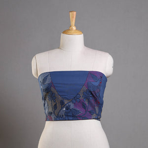 Blue - Bengal Kantha Embroidery Cotton Blouse Piece 56