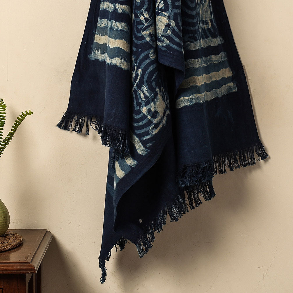 Blue - Bindaas Block Printed Jhiri Handloom Cotton Towel
