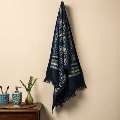Blue - Bindaas Block Printed Jhiri Handloom Cotton Towel