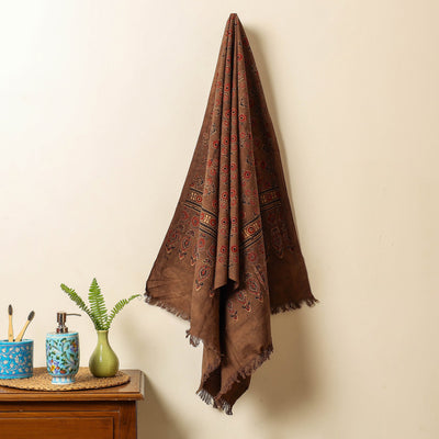 Brown - Block Print Cotton Ajrakh Handloom Towel
