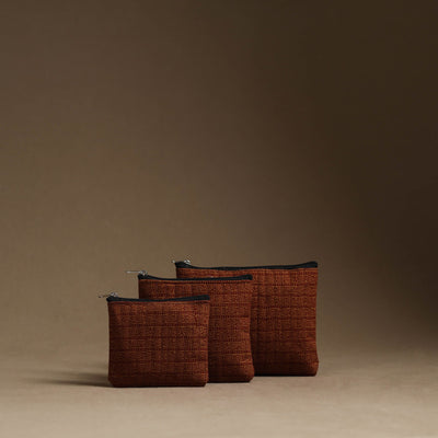 Brown - Handmade Cotton Multipurpose Utility Pouches (set of 3) 31