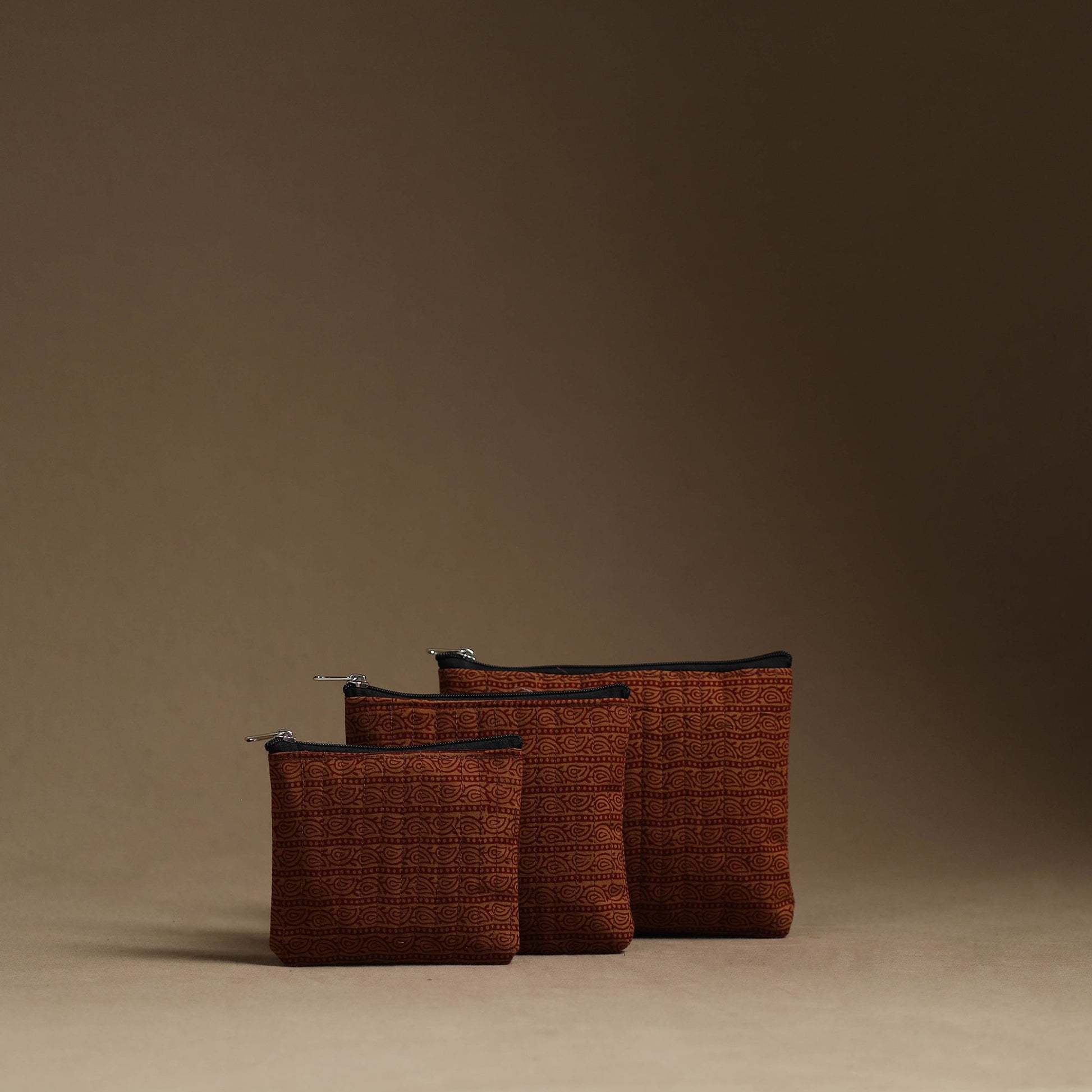 Brown - Handmade Cotton Multipurpose Utility Pouches (set of 3) 31