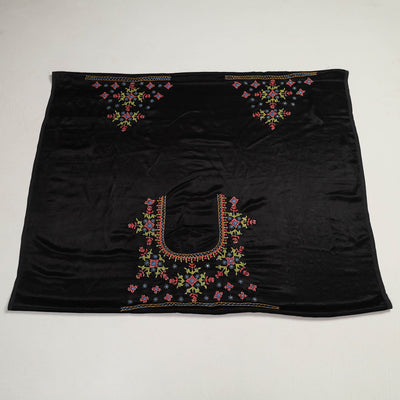 Black - Kutch Hand Embroidery Mashru Silk Blouse Piece 61