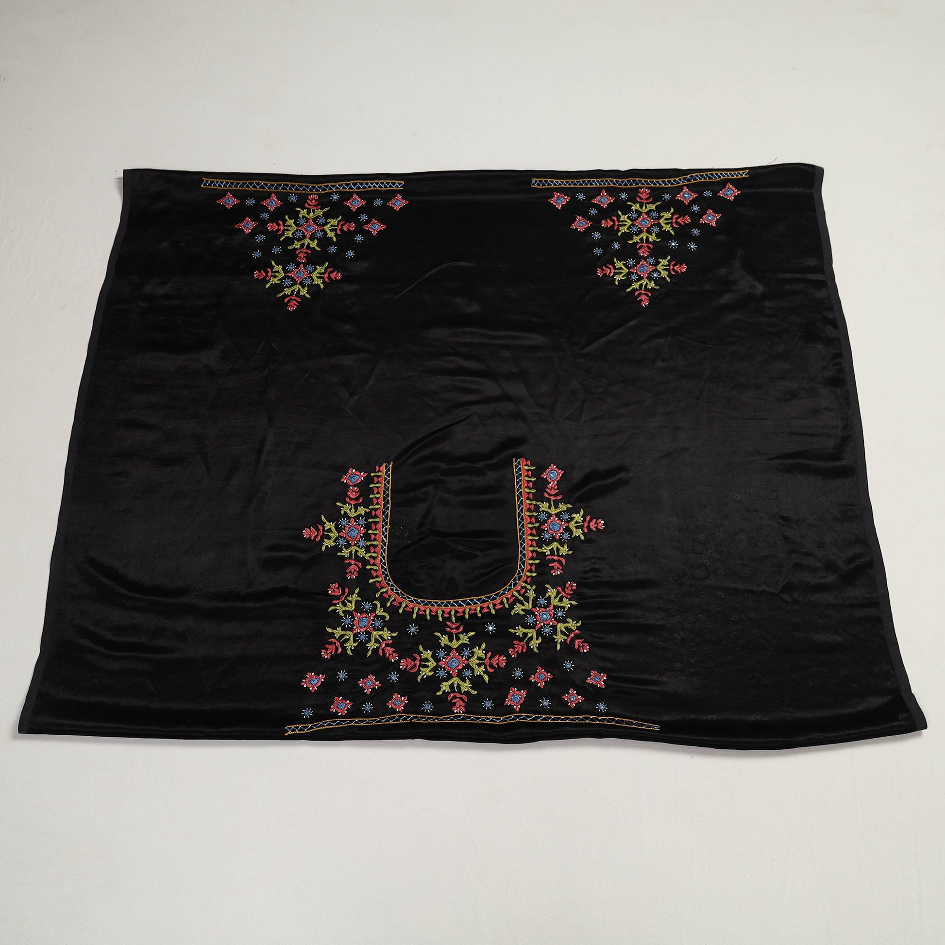 Black - Kutch Hand Embroidery Mashru Silk Blouse Piece 61