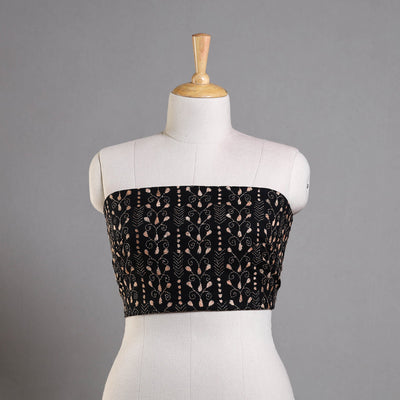 Black - Bengal Kantha Embroidery Cotton Blouse Piece 63