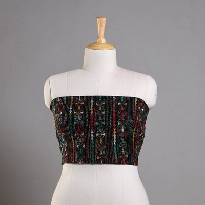 Black - Bengal Kantha Embroidery Cotton Blouse Piece 64