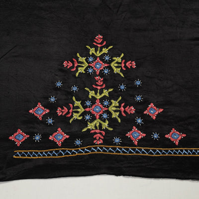 Black - Kutch Hand Embroidery Mashru Silk Blouse Piece 61