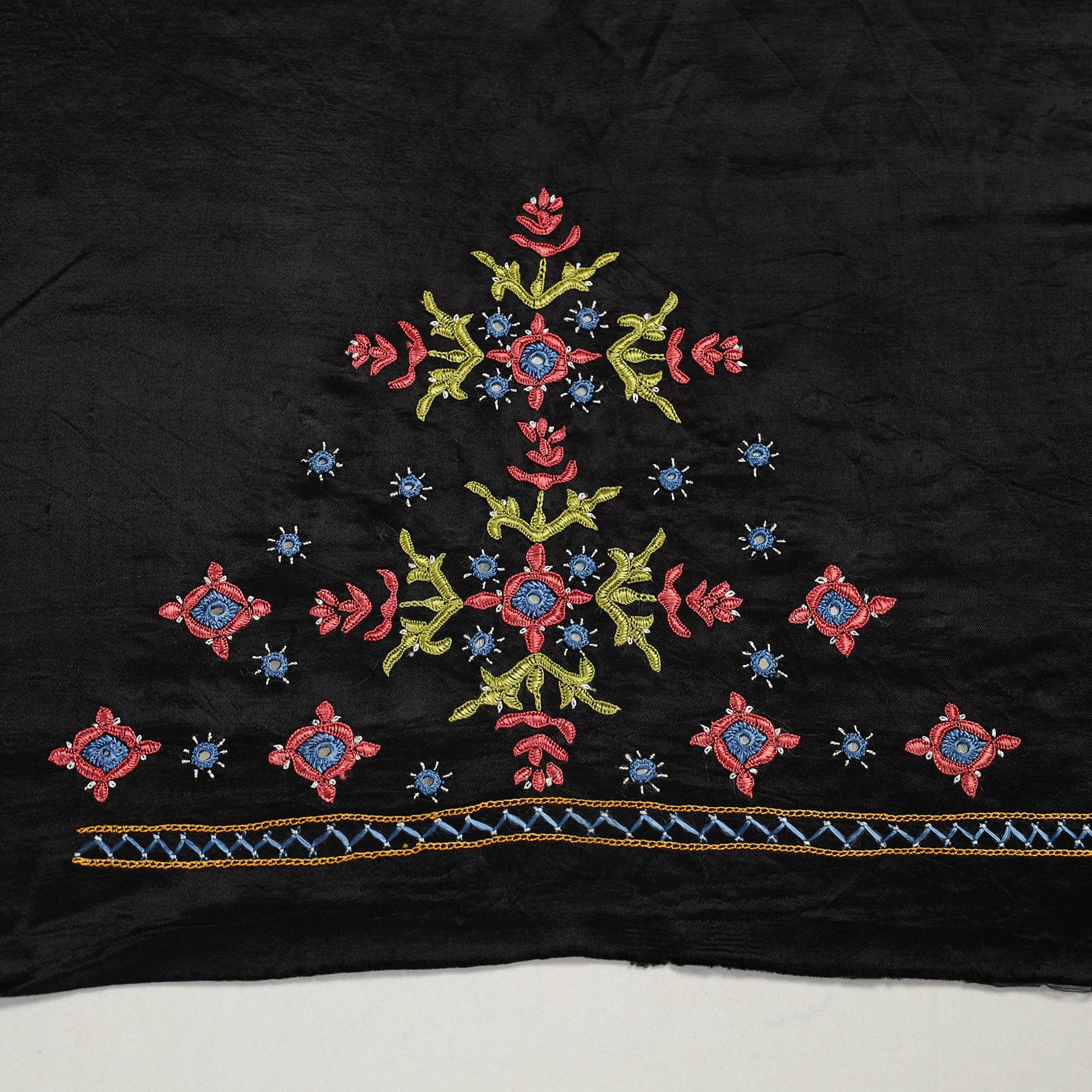 Black - Kutch Hand Embroidery Mashru Silk Blouse Piece 61