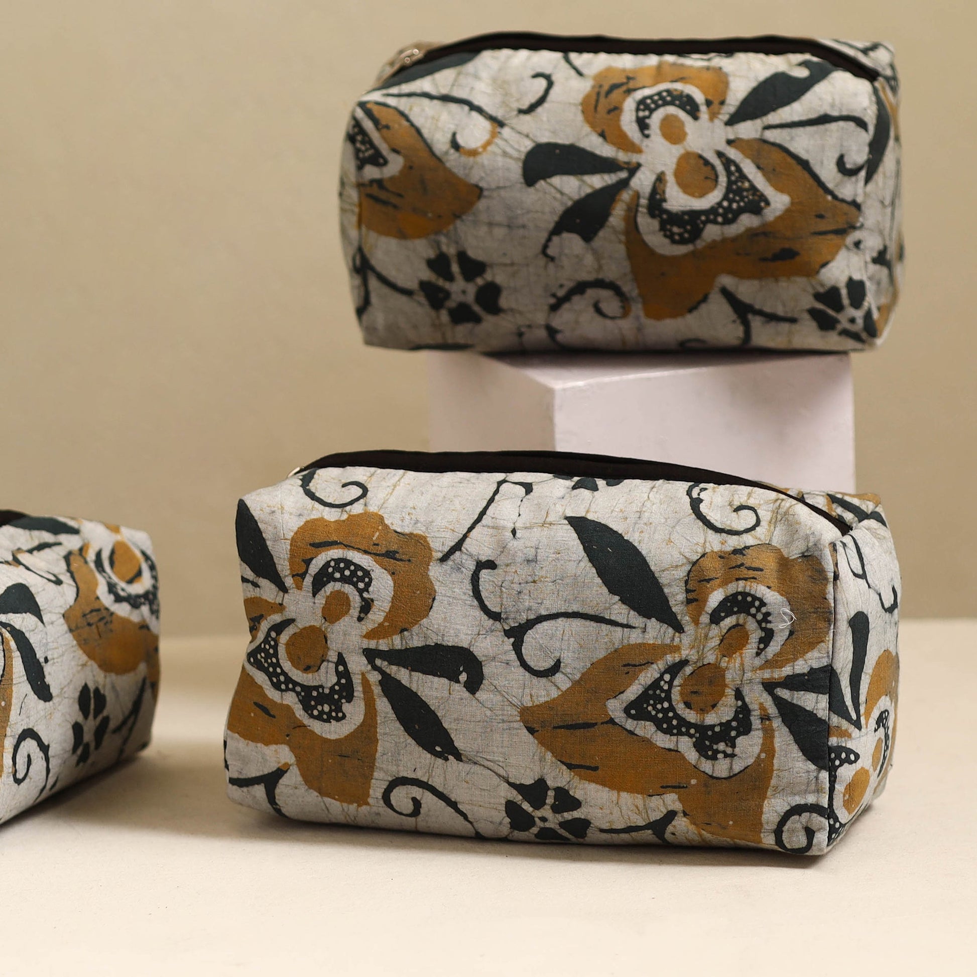 Brown - Handmade Cotton Toiletry Bags (Set of 3) 31