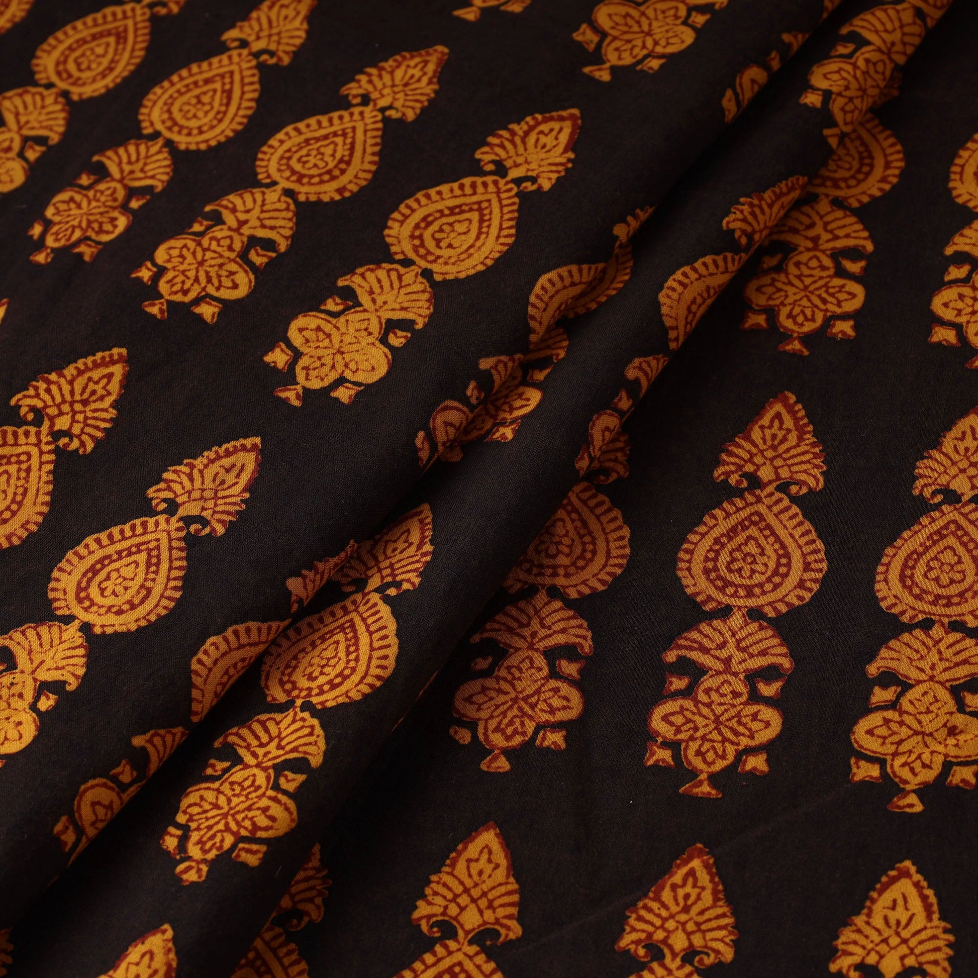 Black - Bagh Block Printed Cotton Fabric 05
