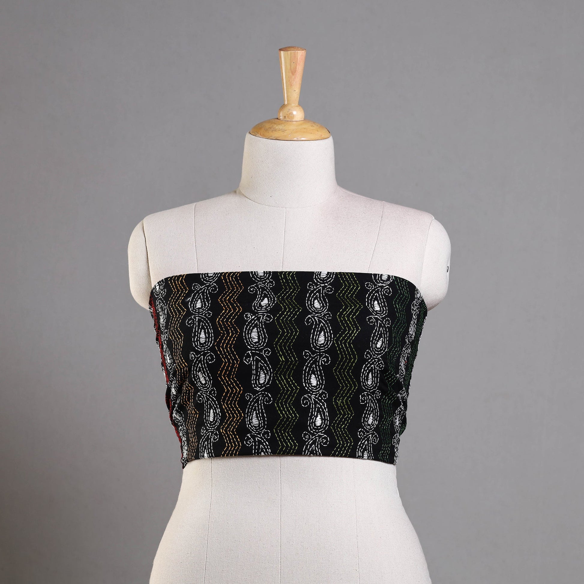 Black - Bengal Kantha Embroidery Cotton Blouse Piece 65