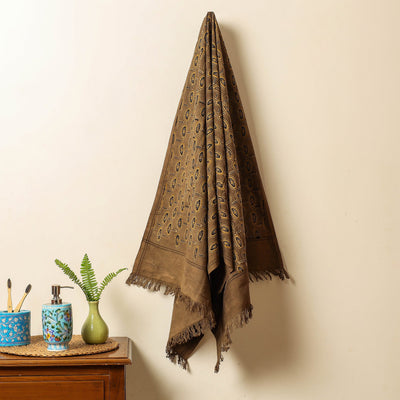Brown - Block Print Cotton Ajrakh Handloom Towel
